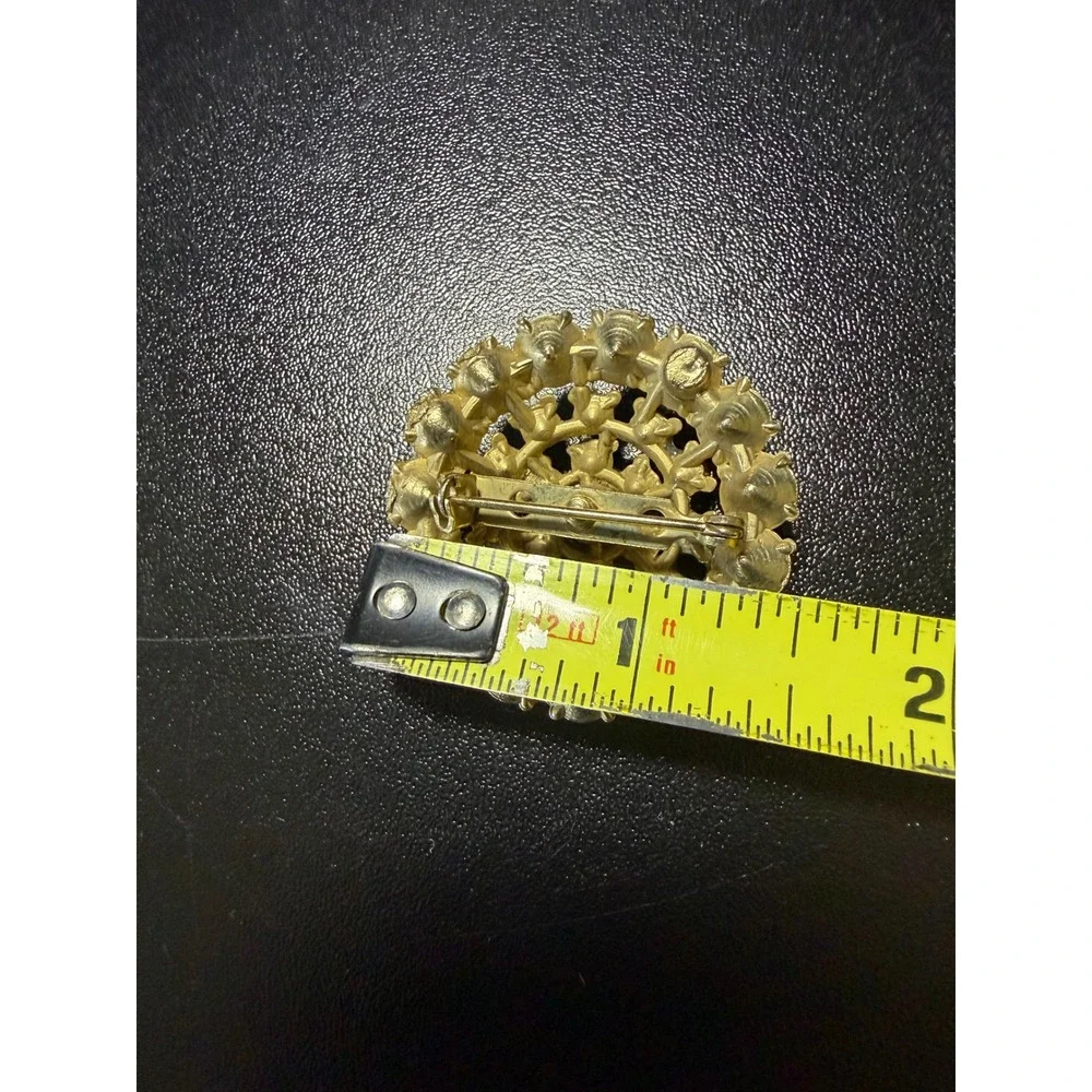 Vintage Gold Tone Clear Rhinestone Round Sunburst Tiered Brooch Pin 1.5 Inch